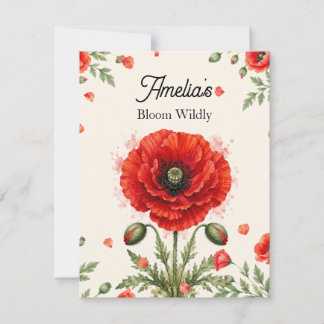 Elegantes Wasserfarben-Rotmohn-Symmetrisches Monog Mitteilungskarte