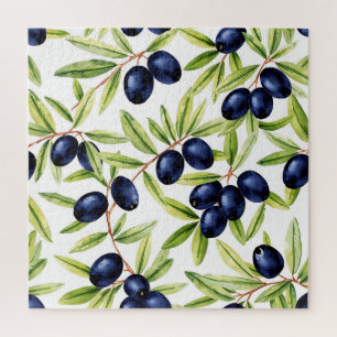 Elegantes Wasserfarben-Schwarzolivier-Nahtlosmuste Puzzle