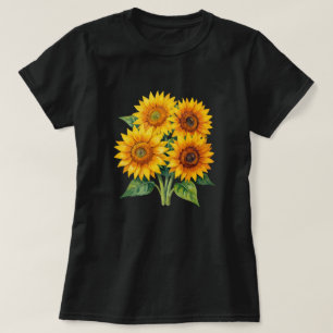 Elegantes Wasserfarben-Sonnenblumenstrauß Schwarz T-Shirt