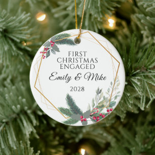 Elegantes Wasserfarben-Weihnachten Verlobt Verheir Keramik Ornament