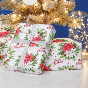 Elegantes Wasserfarben-Weihnachtsstern-Frohe Weihn Geschenkpapier