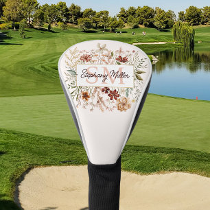 Elegantes Wasserfarben-Wildblumen-Blumen-Monogramm Golf Headcover