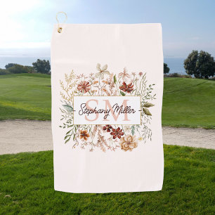 Elegantes Wasserfarben-Wildblumen-Blumenmonogramm Golfhandtuch