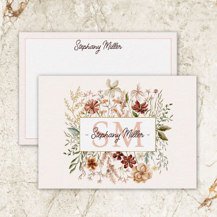 Elegantes Wasserfarben-Wildblumen-Blumenmonogramm  Mitteilungskarte
