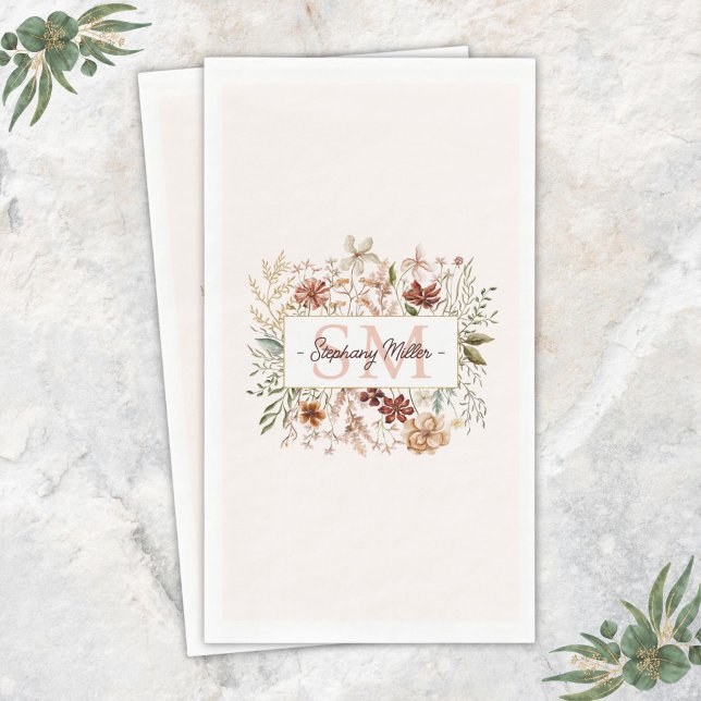 Elegantes Wasserfarben-Wildblumen-Blumenmonogramm  Serviette (Von Creator hochgeladen)