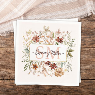 Elegantes Wasserfarben-Wildblumen-Blumenmonogramm Serviette