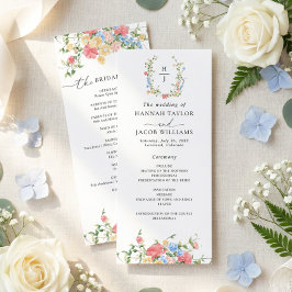 Elegantes Wasserfarben-Wildblumen-Hochzeitsprogram Programm