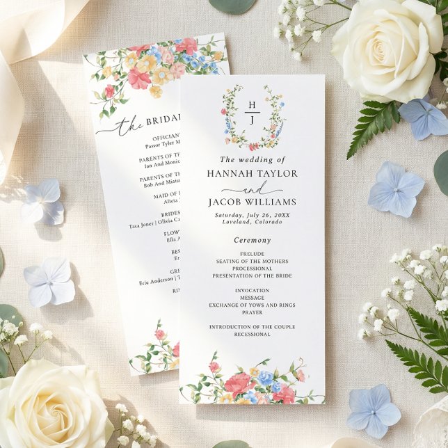 Elegantes Wasserfarben-Wildblumen-Hochzeitsprogram Programm (Von Creator hochgeladen)