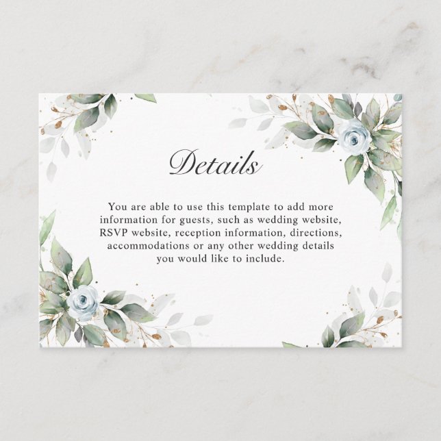 Elegantes Wasserfarbendrost, blaue Foliage Details Begleitkarte (Vorderseite)