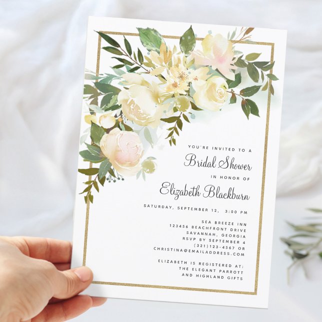 Elegantes Wasserfarbenflora Rustikales Brautparty Einladung (Elegant Watercolor Floral Rustic Bridal Shower Invitation)