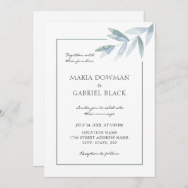 Elegantes Wasserfarbengrün Botanische luftige Hoch Einladung