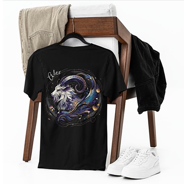 Elegantes Wasserfarbenkorn Zodiac Custom Black T-Shirt (Von Creator hochgeladen)