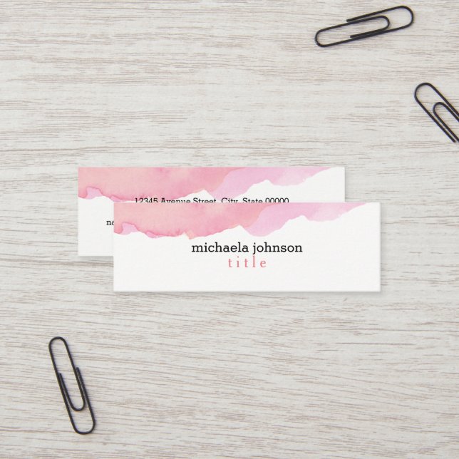 Elegantes Wasserfarbenrosa minimal Mini Visitenkarte (Vorderseite/Rückseite Beispiel)