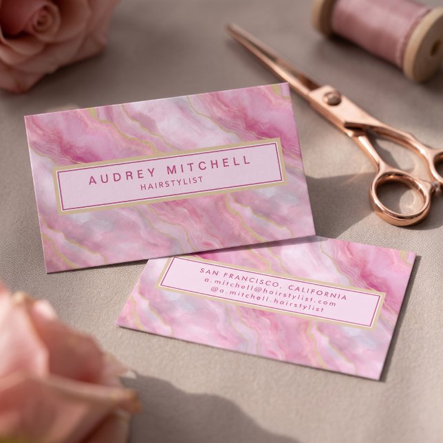 Elegantes Wasserfarbmarmor Visitenkarte (Simulated business cards on table)