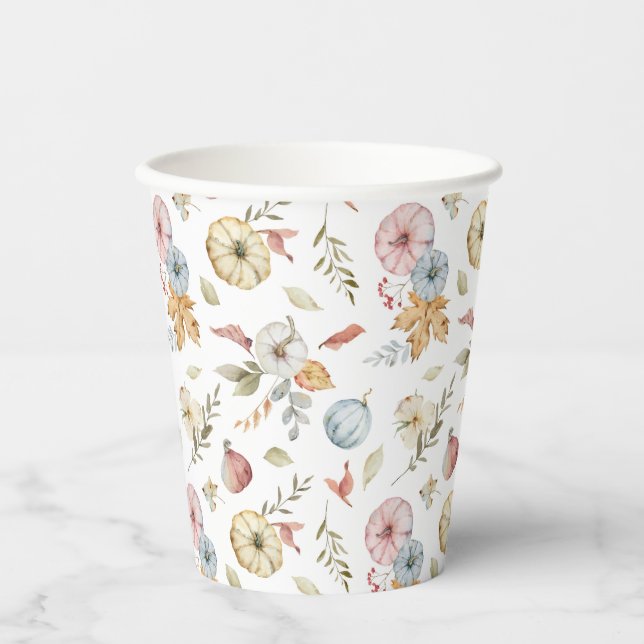 Elegantes Wasserfarbmuster im Herbst Pappbecher (Vorderseite)
