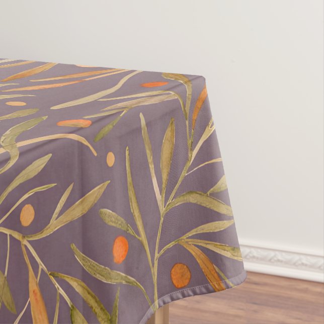 Elegantes Wasserfarbmuster mit Blättern auf violet Tischdecke (Beispiel)