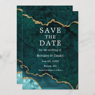 Elegantes Watercolor Aquamarines Goldmarmor Agate Save The Date