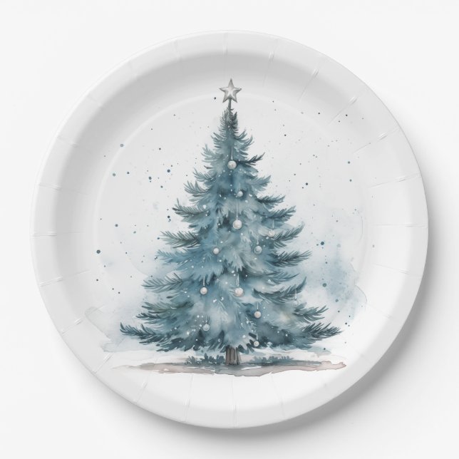 Elegantes Watercolor Baby Blue Winter Wonderland Pappteller (Vorderseite)