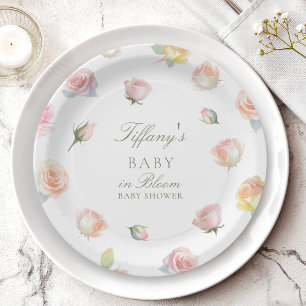 Elegantes Watercolor Baby in Bloom Girl Babydusche Pappteller