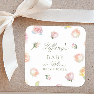 Elegantes Watercolor Baby in Bloom Girl Babydusche Quadratischer Aufkleber