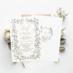 Elegantes Watercolor Baby in Blooom Pink Blume B Einladung