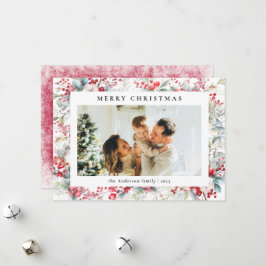 Elegantes Watercolor Berries Frohe Weihnachts-Foto Feiertagskarte