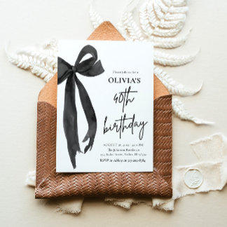 Elegantes Watercolor Black Bow 40. Geburtstags-Par Einladung