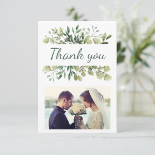Elegantes Watercolor Blätter Custom Wedding Foto Dankeskarte