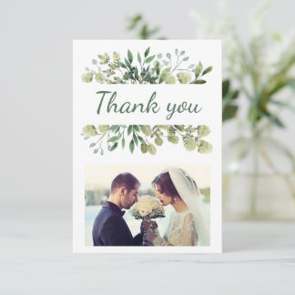 Elegantes Watercolor Blätter Custom Wedding Foto Dankeskarte