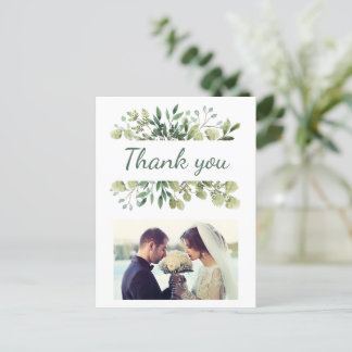 Elegantes Watercolor Blätter Custom Wedding Foto Postkarte