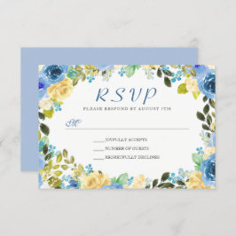Elegantes Watercolor Blau-Gelbe Blumenreath UAWG RSVP Karte
