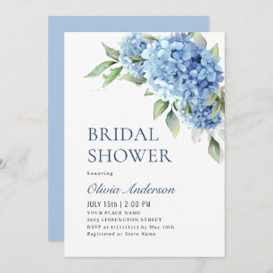 Elegantes Watercolor Blue Hydrangea BRAUTPARTY Einladung