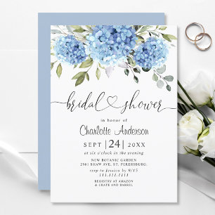 Elegantes Watercolor Blue Hydrangea BRAUTPARTY Einladung
