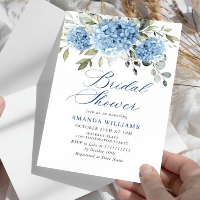 Elegantes Watercolor Blue Hydrangea BRAUTPARTY Einladung (Von Creator hochgeladen)
