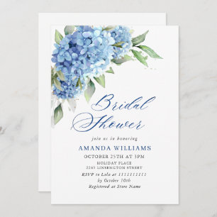 Elegantes Watercolor Blue Hydrangea BRAUTPARTY Einladung