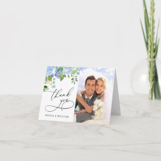 Elegantes Watercolor Blue Hydrangea Foto Dankeskarte