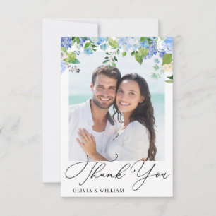 Elegantes Watercolor Blue Hydrangea Foto Dankeskarte