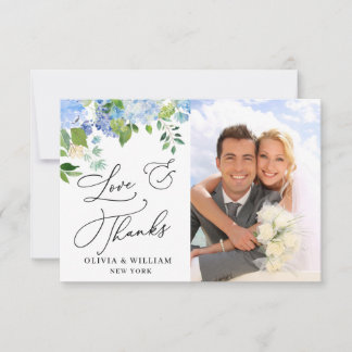 Elegantes Watercolor Blue Hydrangea Foto Dankeskarte