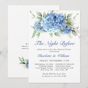 Elegantes Watercolor Blue Hydrangea Probe Abendess Einladung
