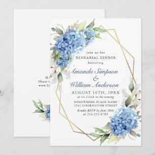 Elegantes Watercolor Blue Hydrangea Probe Abendess Einladung