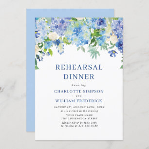 Elegantes Watercolor Blue Hydrangea Probe Abendess Einladung