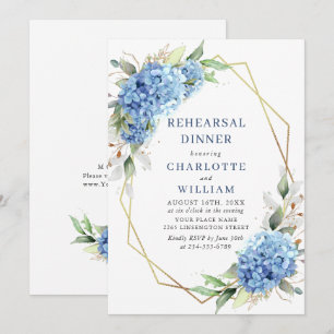 Elegantes Watercolor Blue Hydrangea Probe Abendess Einladung