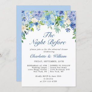 Elegantes Watercolor Blue Hydrangea Probe Abendess Einladung