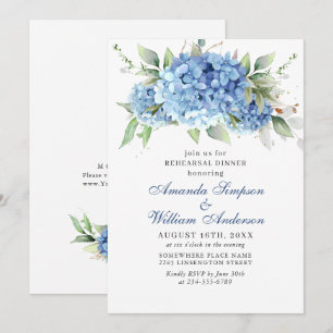 Elegantes Watercolor Blue Hydrangea Probe Abendess Einladung