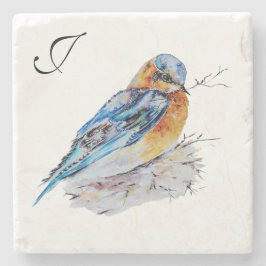 Elegantes Watercolor Bluebird Monogramm Steinuntersetzer