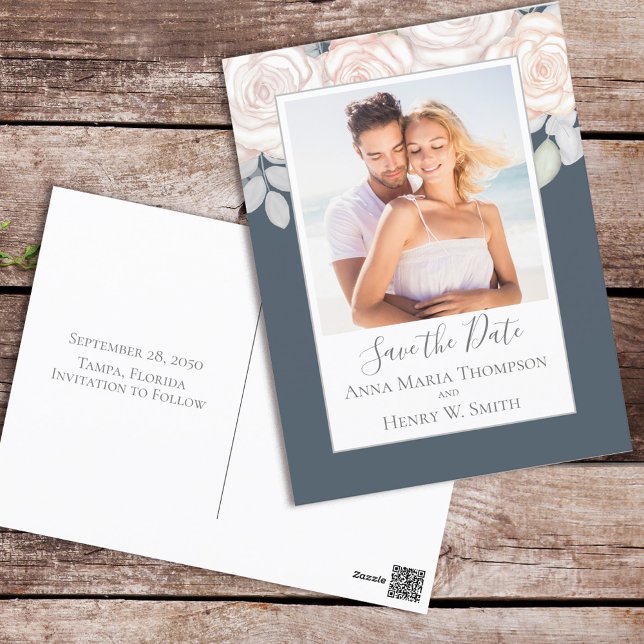 Elegantes Watercolor Blush Bloral Calligraphy Foto Postkarte (Von Creator hochgeladen)