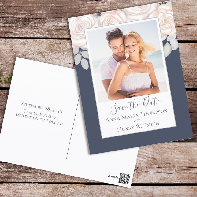 Elegantes Watercolor Blush Bloral Calligraphy Foto Postkarte (Von Creator hochgeladen)