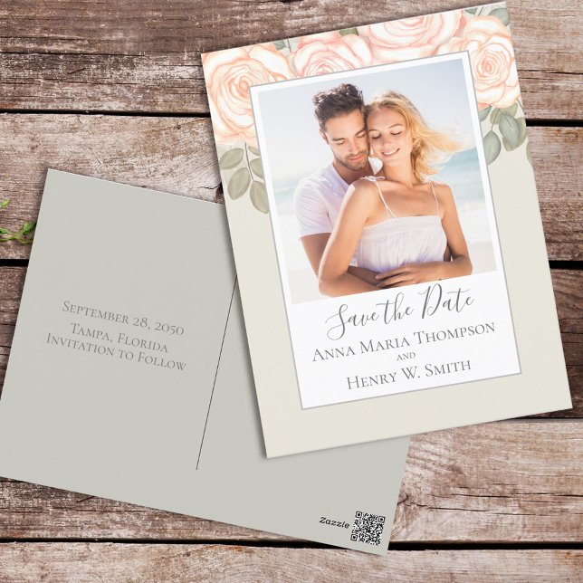 Elegantes Watercolor Blush Bloral Calligraphy Foto Postkarte (Von Creator hochgeladen)