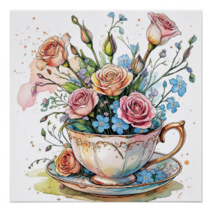 Elegantes Watercolor Boho Blumenglanz-Poster Poster