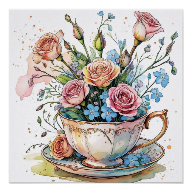 Elegantes Watercolor Boho Blumenglanz-Poster Poster (Vorderseite)